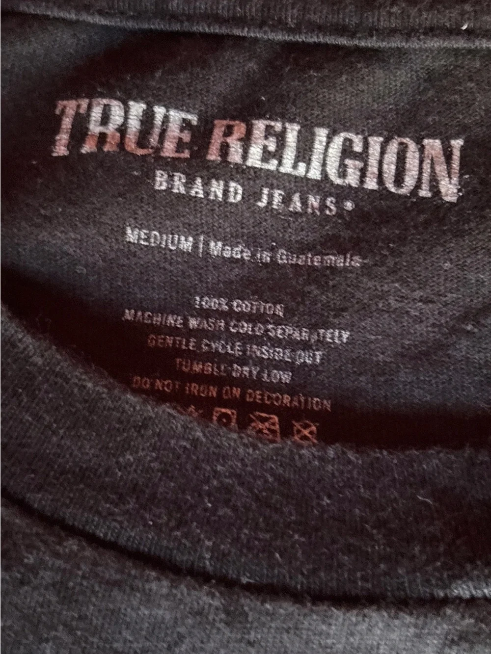 True Religion Black Short-Sleeve Tee with Orange Horseshoe
